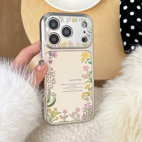 草花柄 ミラー iPhone17Pro/17ケース 頑丈 iPhone17Promax/16Pro/15ケース カメラカバー付 ガーリーファッション[M6174]
