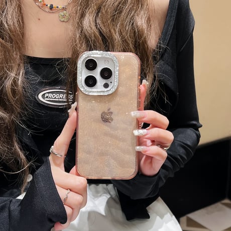 女子力アップ アイフォン15プロ/15プロマックスケース キラキララメ入り iPhone14pro/13promaxカバー 高級感 [M4285]