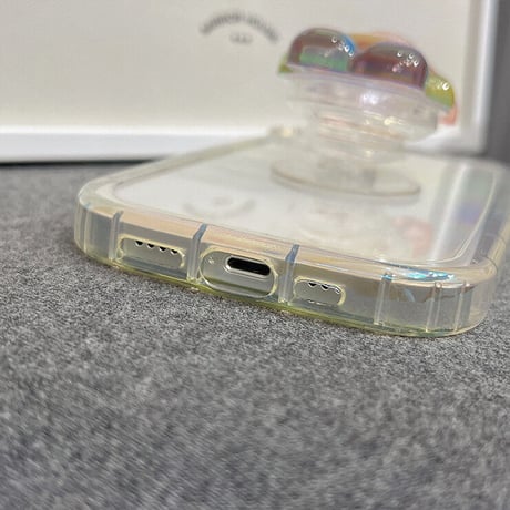 キラキラクマさんグリップ付 iphone14/13proケース  レインボーカラー iphone12/11カバー  可愛い  お洒落 多機能 綺麗透明感[M2181]
