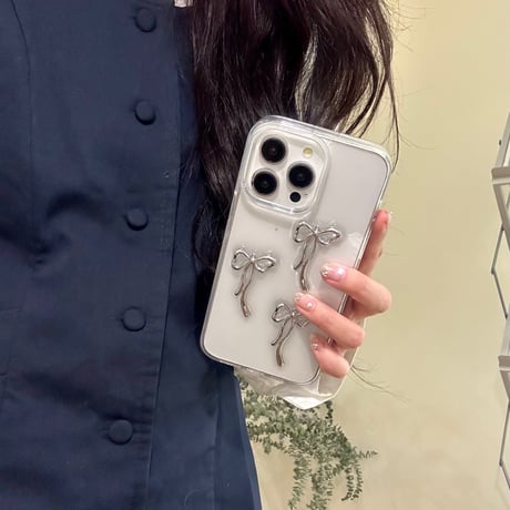 立体リボン iphone16/15proカバー  高透明 iphone14pro/13/12/11カバー 女子力アップ シック[M3827]