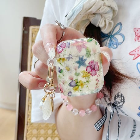 花柄 Airpods4ケース シェルキーホルダー AirpodsPro2ケース airpods3/2カバー 女子に人気 トレンド[M5396]