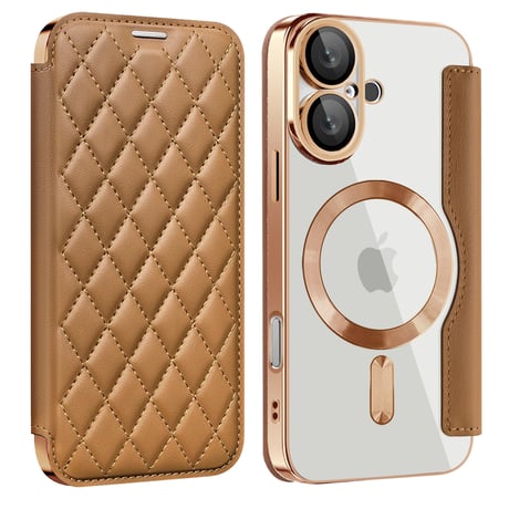 iPhone16/16Plus/Proケース 手帳型 カード収納 iPhone15Pro/14カバー magsafe対応 レンズ保護 キルティング[M4604]