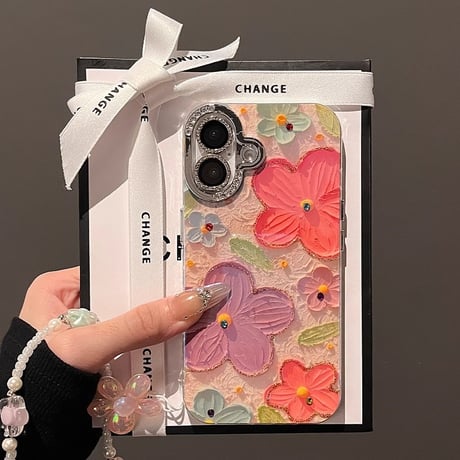 花柄 iPhone16/16Plusケース ダイヤレンズ枠 キラキラ iPhone15Pro/14/13pro/12ケース かわいい きれい[M4713]
