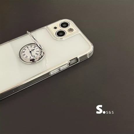 時計リング iPhone16/16proケース 高級感ショルダーチェーン付 iPhone15promax/14/13proカバー 透明 便利 丈夫[M5339]
