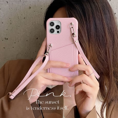 背面型カード入れ iphone13mini/12miniケース  革製 ストラップ付  アイフォン11/SE3カバー  高品質  頑丈 多機能便利[M1894]