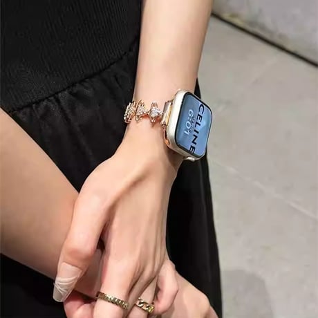 高級感ビジュー Applewatchベルト メタル アップルウォッチバンド Ultra2/1/SE(第2/1世代)/Series9/8/7/6/5/4/3/2/1 エレガント[M4629]
