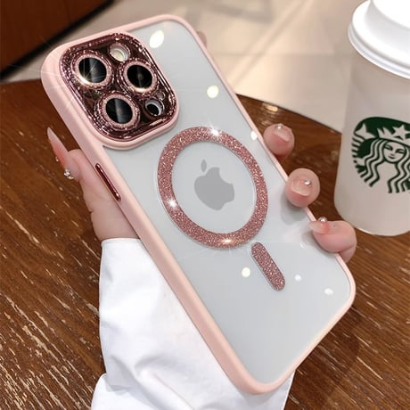 キラキラカメラカバー iPhone15/15proケース MagSafe お洒落iphone14/13/12proケース 女子力アップ 黄ばまないクリアケース[M3756]