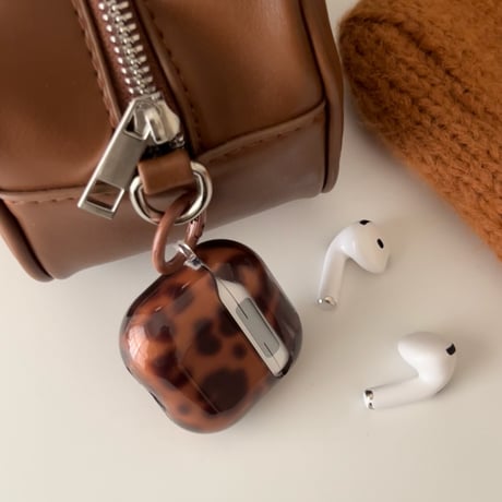 琥珀色 Airpods 4ケース ヒョウ柄 Airpods3/2カバー Airpodspro2/pro リング/熊キーチェーン 秋冬に人気[M4809]
