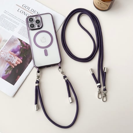 2点ストラップ付 iPhone15/15promaxケース Magsafe メッキクリアiPhone14pro/13/12promaxカバー コスパ最強[M4206]