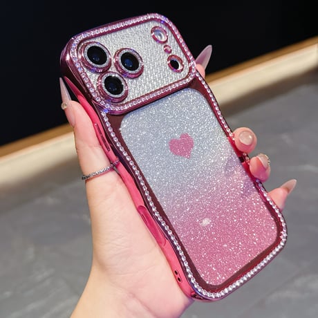 うねうねジュエリーライン iPhone17Pro/17ケース ハート柄 iPhone16/15ProMax/14ケース ラグジュアリー感 メタリックカラー レンズ保護[M6280]