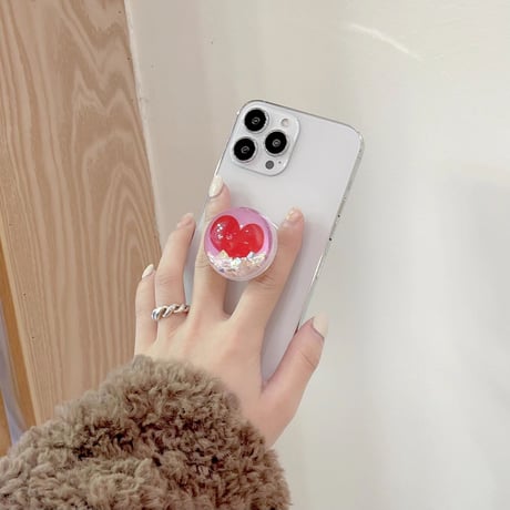 グリッター入り スマホグリップ 綺麗 伸び縮み式  高透明グリップトーク  スマホリング・スタンド一体型  落下防止  可愛い  おしゃれ[M1607]