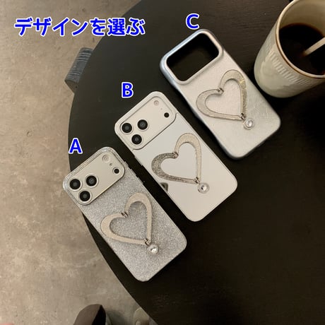 キラキラ感ハートスタンド iPhone17/17Proケース 鏡/レザー iPhone16Pro/15ProMaxケース 多機能便利 おしゃれ[M6372]