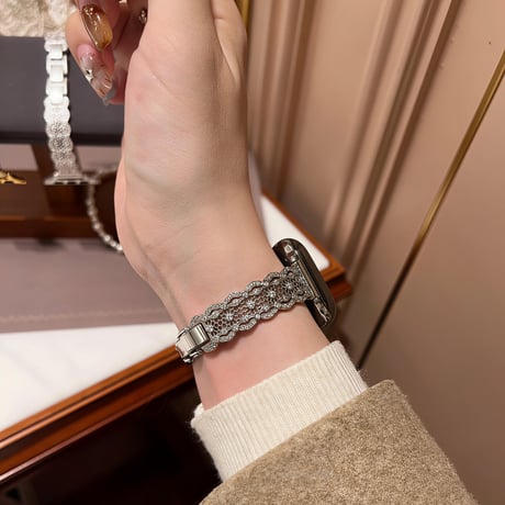 レーストリムデザイン アップルウォッチバンド ブレスレット風  AppleWatch Series11/10/9/8 SE3/2 40/41/42mm 高級感高品質 [M6309]