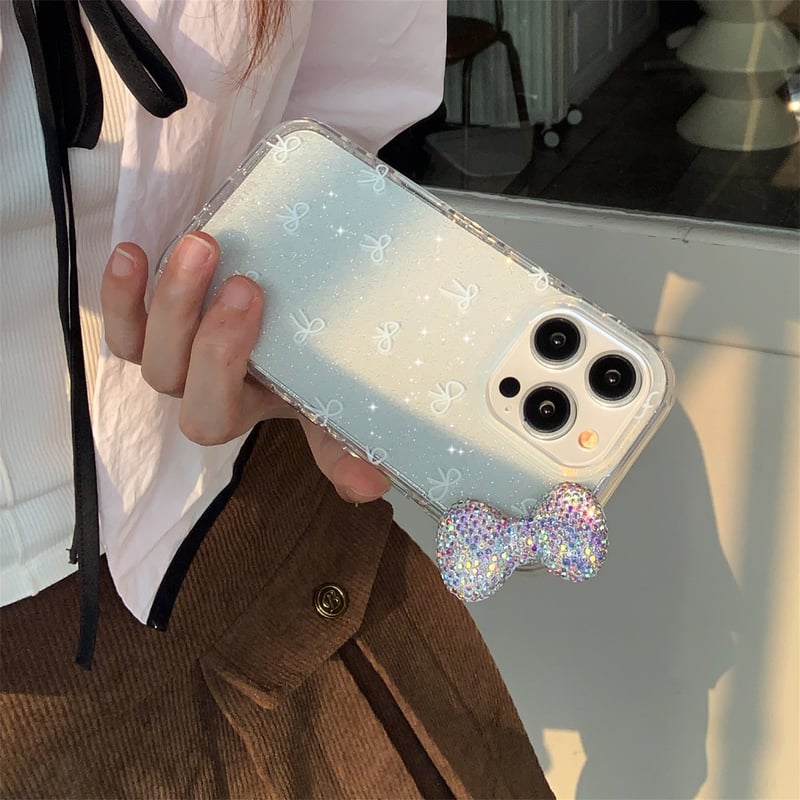 リボン iPhone16/16Proケース ダイヤリボン ラメ入り iPhone15Pro/1