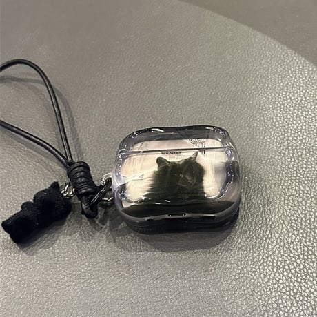 クール猫 AirpodsPro3ケース ブラック Airpods4/3カバー pro2/pro1 リング/ストラップ付  カッコイイ[M5990]