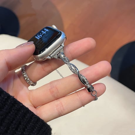 細め メタルダイヤモンド アップルウォッチバンド 上品 AppleWatch Series11/10/9/8 SE3/2 40/41/42mm 華奢 高級感[M6363]