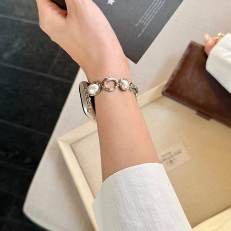 パール  AppleWatchバンド 上品 AppleWatchベルト Series 11/10/9/8 SE3/2  Ultra3/2/1 高級感高品質 大人ファッション[M6236]