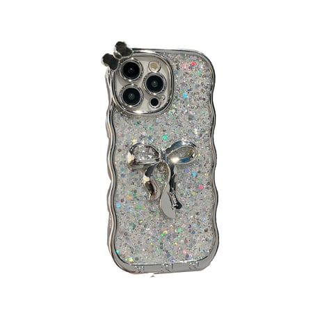 リボン iPhone16pro/16ケース うねうね グリッター iphone14/13pro/12proカバー 女子力アップ キラキラ おしゃれ[M4896]