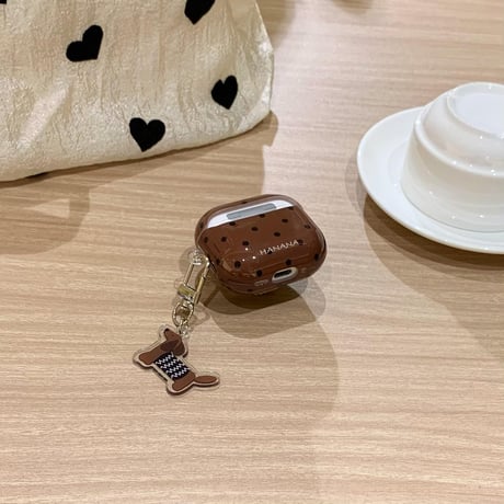 犬ちゃん Airpods 4ケース 水玉模様 Airpods3/Pro2ケース airpodspro2カバー  女子力UP キーチェーン付 大人可愛い[M5241]
