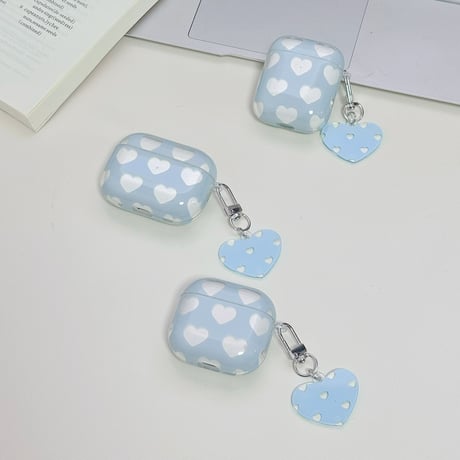 ハート柄 Airpods Pro3ケース 水色 Airpods 4/3カバーケース AirpodsPro2/1 かわいい ギフトにおすすめ [M6422]