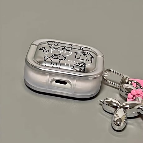 犬ちゃん Airpods 4 ケース  チャーム付  メッキシルバー AirpodsPro2/Pro1カバー  Airpods3/2  プレゼントにおすすめ[M4701]