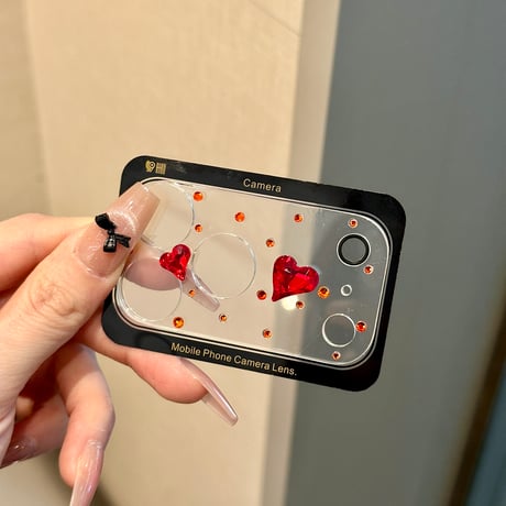 レッドダイヤ カメラ保護カバー キラキラ iPhon17ProMax/17Pro/17/Air 可愛い ハンドメイド 女子力アップ [M6100]