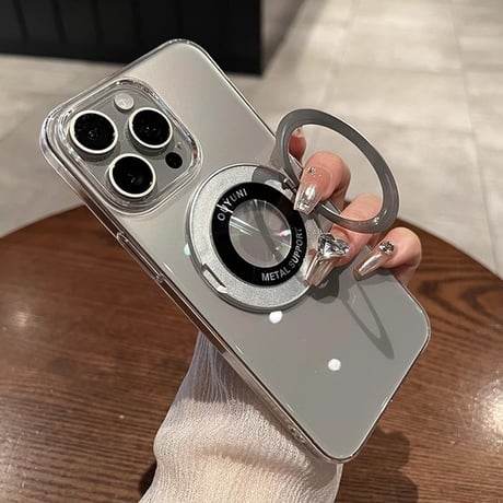 クリア iPhone15pro/15promaxケース MagSafeリングスタンド付 iPhone14pro/13/12カバー 黄ばまない 薄型 [M4127]