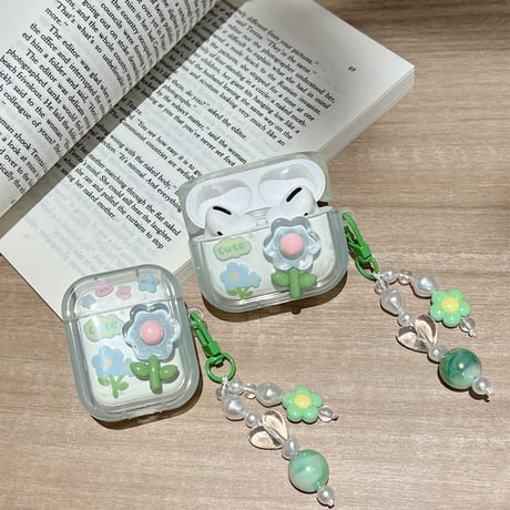 【Airpods 4】草花 AirpodsPro2ケース キラキラ airpods3/2/1ケース  かわいいアクセサリー付き うねうね 耐衝撃クリアケース ギフトにおすすめ[M3087]