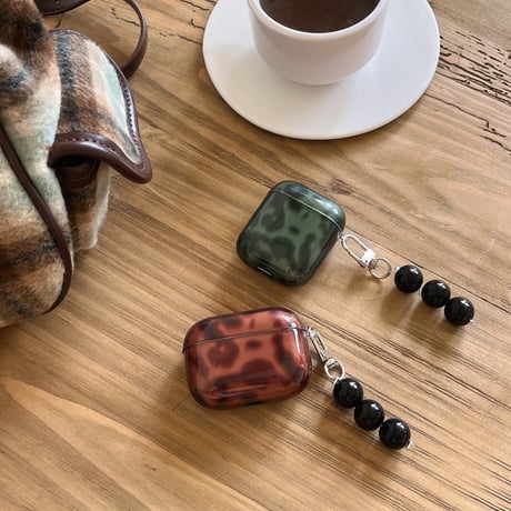 秋冬に流行る Airpods4ケース  ヒョウ柄 グリーン/ブラウン Airpodspro2/proカバー Airpods3 光沢感 キーチェーン付き [M4819]