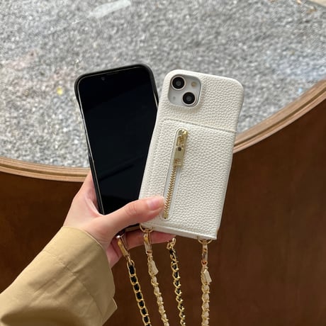 鏡カード入れ付 iPhone15/15Proケース ショルダーストラップ付 レザーiPhone14Pro/13proカバー シンプル 高品質 [M3719]
