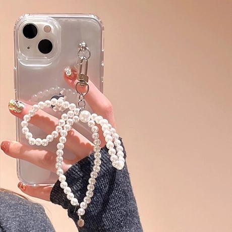 真珠リボン iPhone15/15Proケース 可愛いクリア黄ばまない iPhone14Pro/13/12カバー 女子力アップ ギフトにおすすめ [M3812]