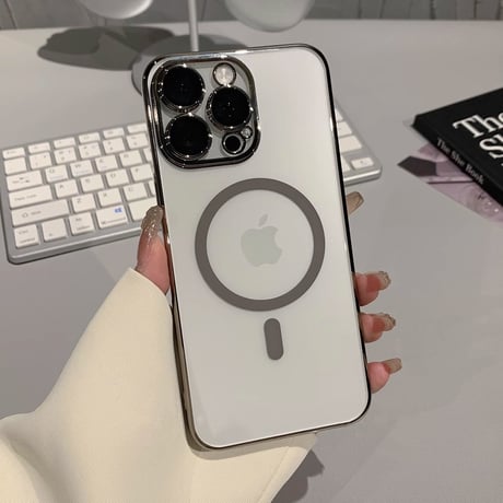高透明 Magsafe対応iPhone15pro/15promaxケース ナチュラル/ブルーチタニウムに iPhone14Pro/13proクリアケース  黄ばまない 高級感[M3927]