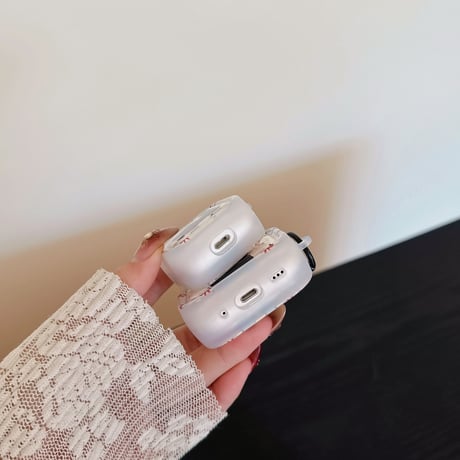 cute cat AirpodsPro3ケース リボン柄 エアポッズ4/3  AirpodsPro2/Proカバー  リング/猫キーホルダー ギフトにおすすめ [M6015]