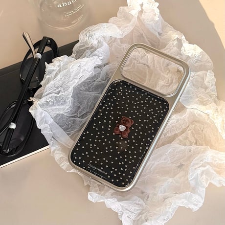 ダイヤ熊ちゃん iPhone17Pro/17ケース 水玉模様 iPhone16Pro/15カバー ストラップ 女子力高い [M5919]