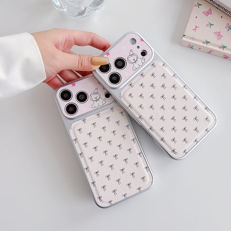 リボン柄 iPhone17Pro/17ケース ワンちゃんカメラカバー iPhone17Promax/16Pro/15ケース 皮っぽ かわいい[M6133]