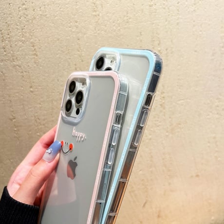 Luck/Happy  iphone13mini/12proケース  カップルお揃い アイフォンSE3/11proカバー ペアコーデ シンプル 透明系カバー[M1900]