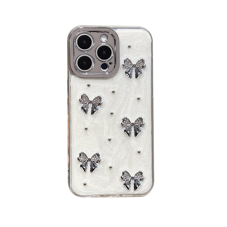 ジュエリーリボン iPhone16/16Proケース  ストラップ付 iPhone15Pro/14/13proカバー 華やか キラキラ 高品質 [M5025]