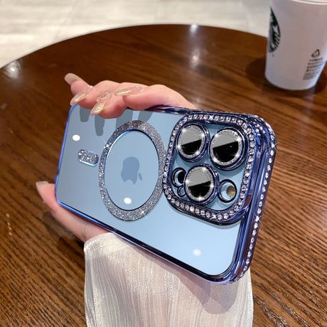 【iPhone16】MagSafe対応ジュエリー iphone15/14proケース  キラキラ レンズフィルム付アイフォン13/12/11カバー  綺麗 高品質 ガールズに超人気 [M3321]