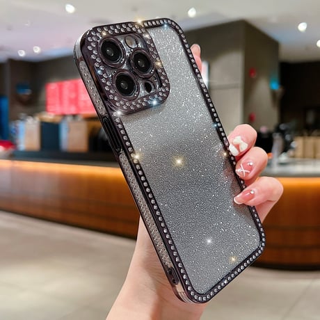 ストーン iPhone15plus/15proケース キラキラ ラメ入りシート付 アイフォン14pro/13pro/12カバー きれい 人気 [M3876]