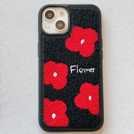 レッド花柄 iphone16/16proケース  刺繡入り iphone15pro/14/13/12カバー 秋冬人気アイテム シック[M3601]