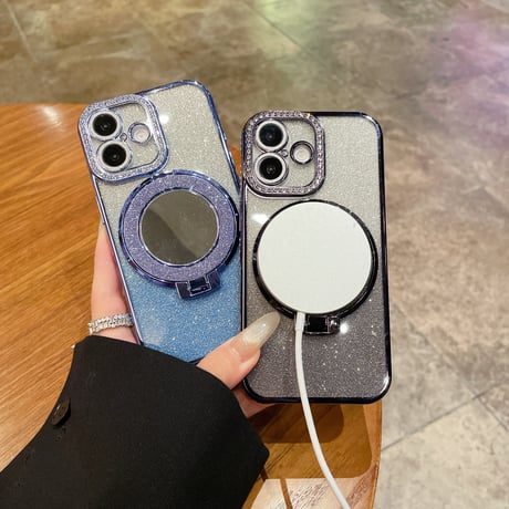 メイク直しミラー iPhone16/16Proケース Magsafeリングスタンド ジュエリー iPhone15Pro/14/13Proカバー 大人気 コスパ最強[M4585]