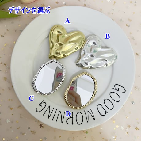 鏡/ハート スマホグリップ  金属 オシャレ シック スタンド 可愛い 粘着タイプ/マグネットタイプ 可愛い 実用 ギフトにおすすめ[M4541]