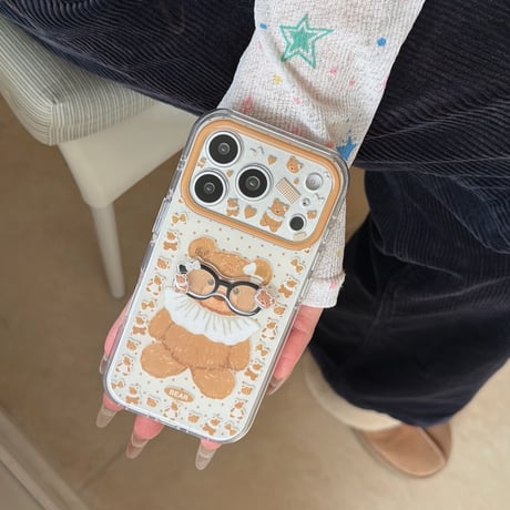 メガネクマちゃん iPhone17Pro/17ケース カメラカバー付 iPhone17Promax/16Pro/15ケース かわいい ギフトにおすすめ[M6183]