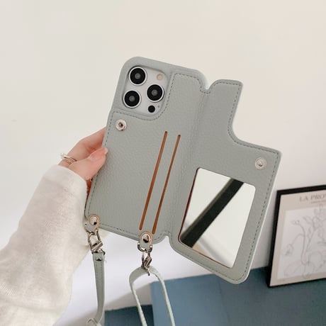 小銭/カード入れ iPhone15/14proカバー 鏡/ストラップ付アイフォン13/12/11proケース レザー 高品質 ガールズに人気 プレゼントおすすめ[M3151]