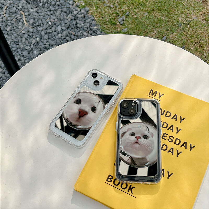 ミラー猫ちゃん iphone14/13ケース かわいい アイフォン12プロ/11