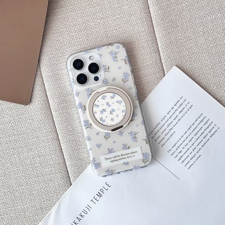 MagSafeリングスタンド iPhone16/16Proケース 花柄 ワイヤレス充電iPhone15Pro/14/13カバー コスパ抜群 女子力高い [M4853]