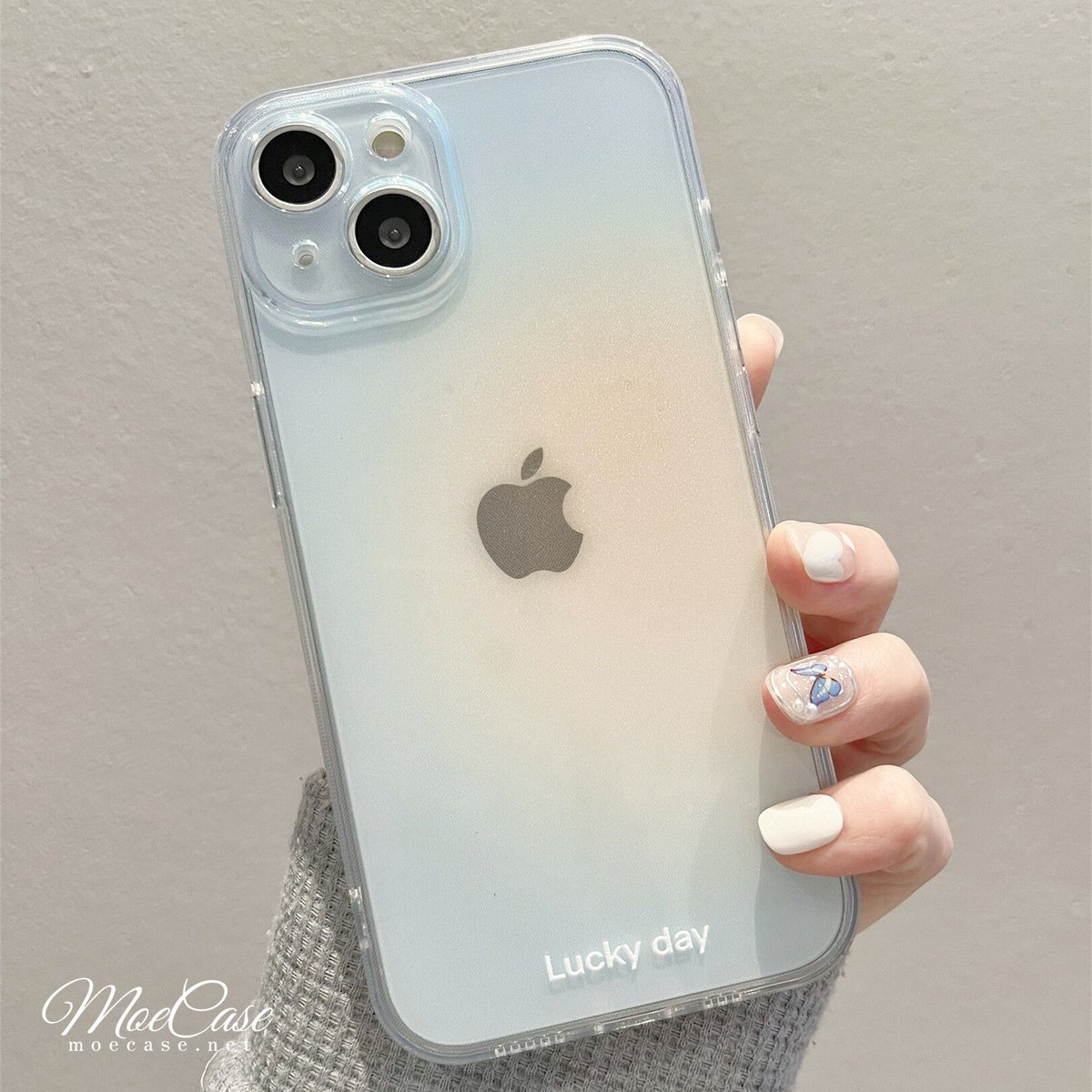 水色 iPhone14/15promaxケース 高級感 Lucky Day シンプル風 アイフ