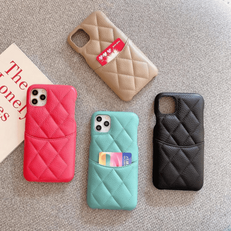 本革製カード入れ付 iPhone13proケース   高品質 菱形アイフォン12pro /11カバー  高級感 耐久性あり ファッションM1129