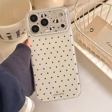 犬ちゃんカメラカバー iPhone17Pro/17ケース 水玉模様  iPhone17ProMax/16Pro/15カバー 可愛すぎ 使いやすい [M6013]