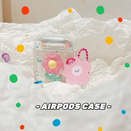 Flower AirpodsPro2ケース にこちゃん花柄 airpods3/2/1ケース  綺麗 艶あり クリア ギフトにおすすめ[M3048]